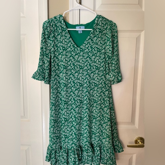 CeCe Sakura Floral-Print Ruffled Dress - Luxe Green - Size XS